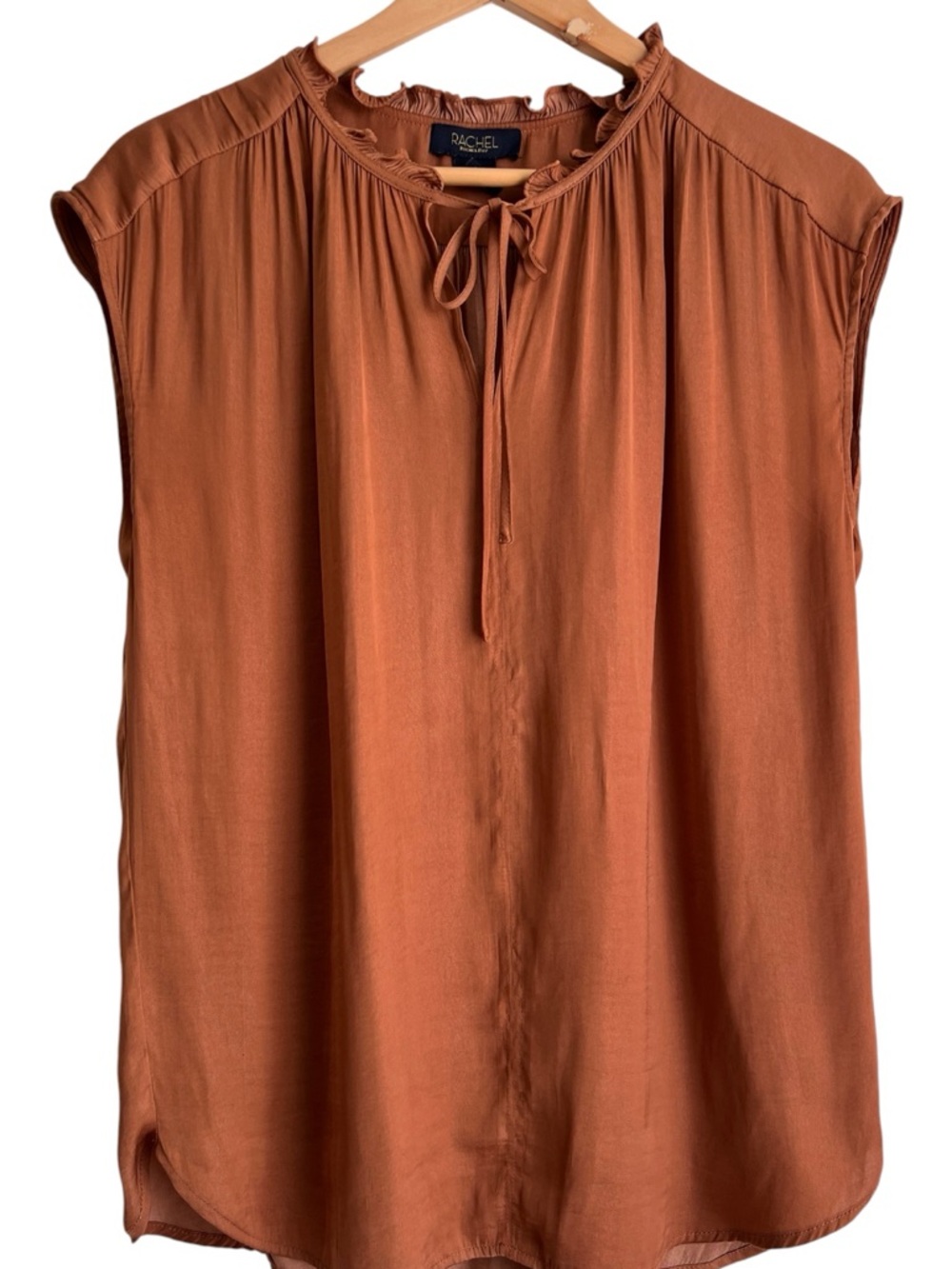 RACHEL Rachel Roy Rust Tie-Neck Cap Sleeve Blouse
